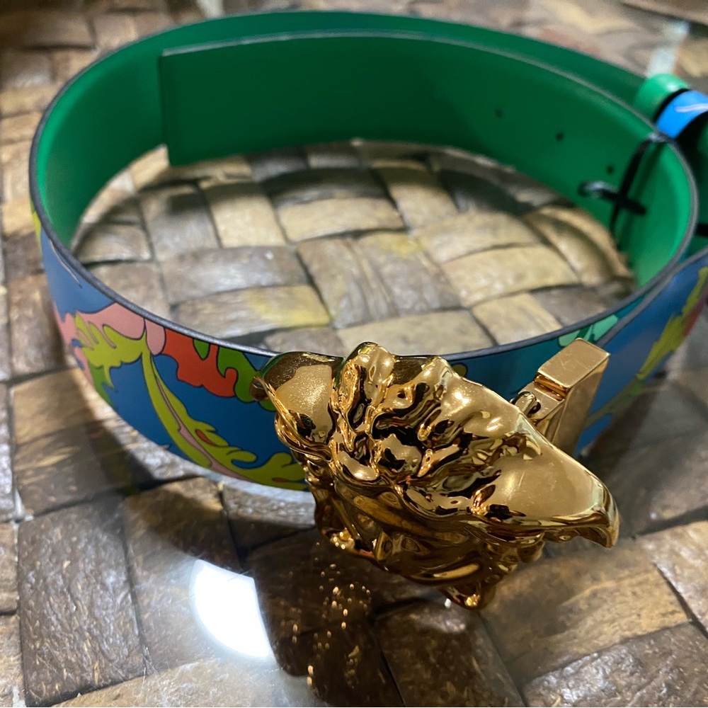 NIB $550 Versace Medusa-Buckle Baroccofest Leather Belt 80 (32) IT DCU67